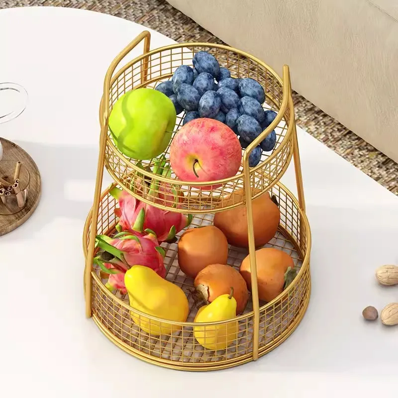 Living Room Desktop Home Fruit Tray, Fruit Basket, High-End Snack Candy Tray, Multi-Layer Metal Storage Shelf