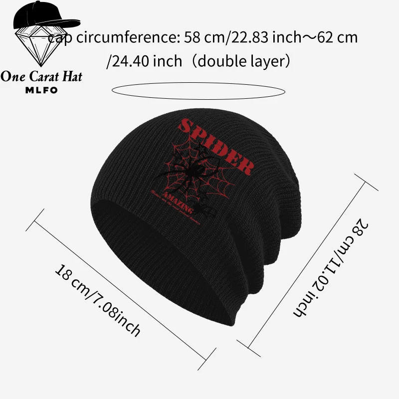 Cool Novelty Slouchy Beanie, Spider Web Letter Graphic Print, For Daily Street Wear, Holiday Party & Friend Meetup