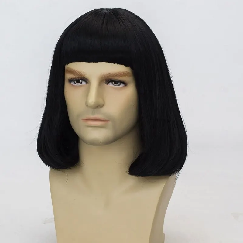 Black men's shoulder-length wig with bangs, student-style bob hairstyle, good girl bob hairstyle