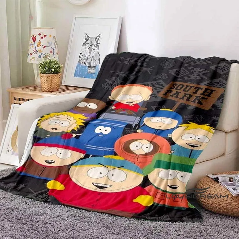 Manta de franela con Collage de Parque Sur de Anime de dibujos animados personalizable, manta divertida para el hogar, manta chal para sala de estar, dormitorio y estudio