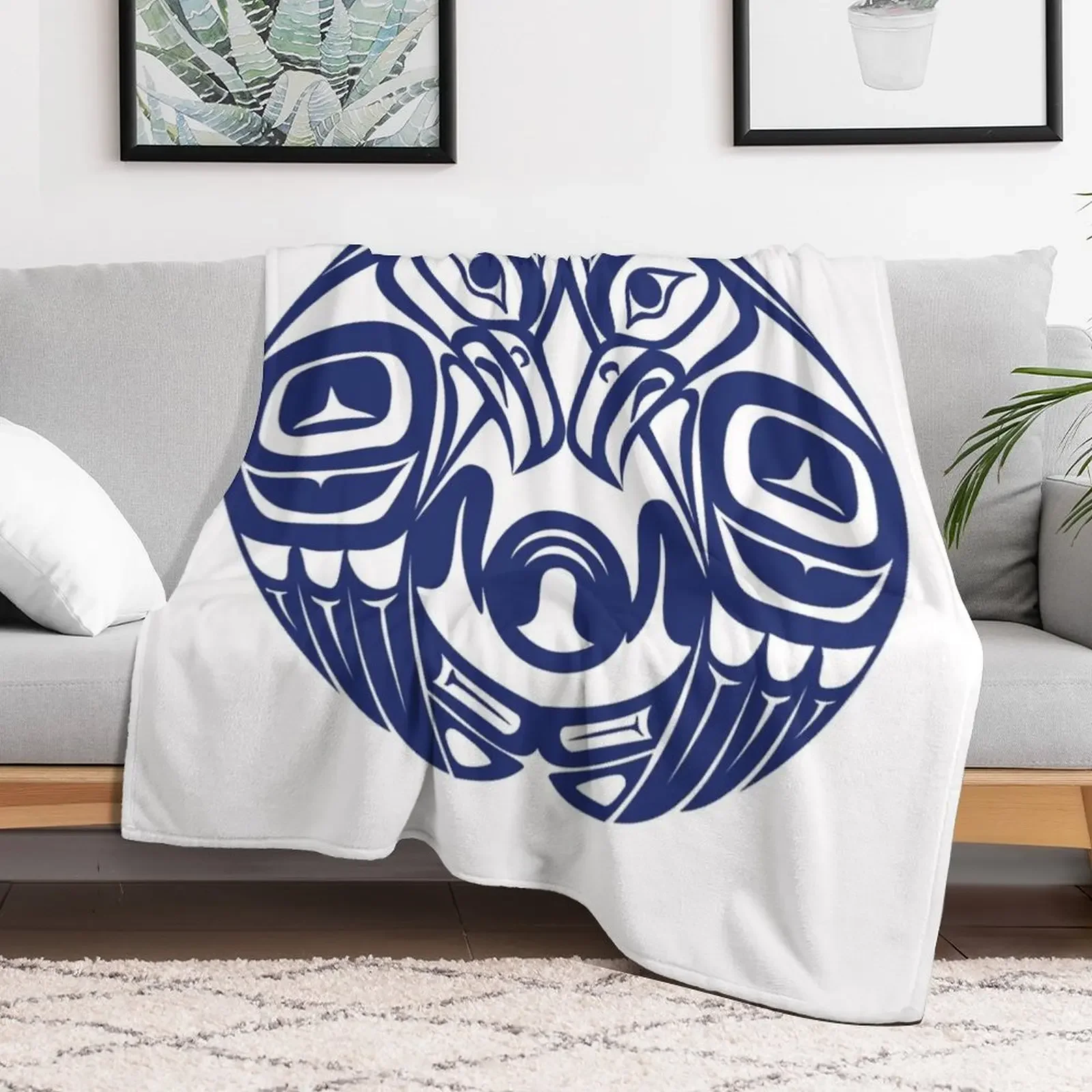 Double raven circle pacific northwest formline salish haida eagle moon Throw Blanket Shaggy heavy to sleep Blankets