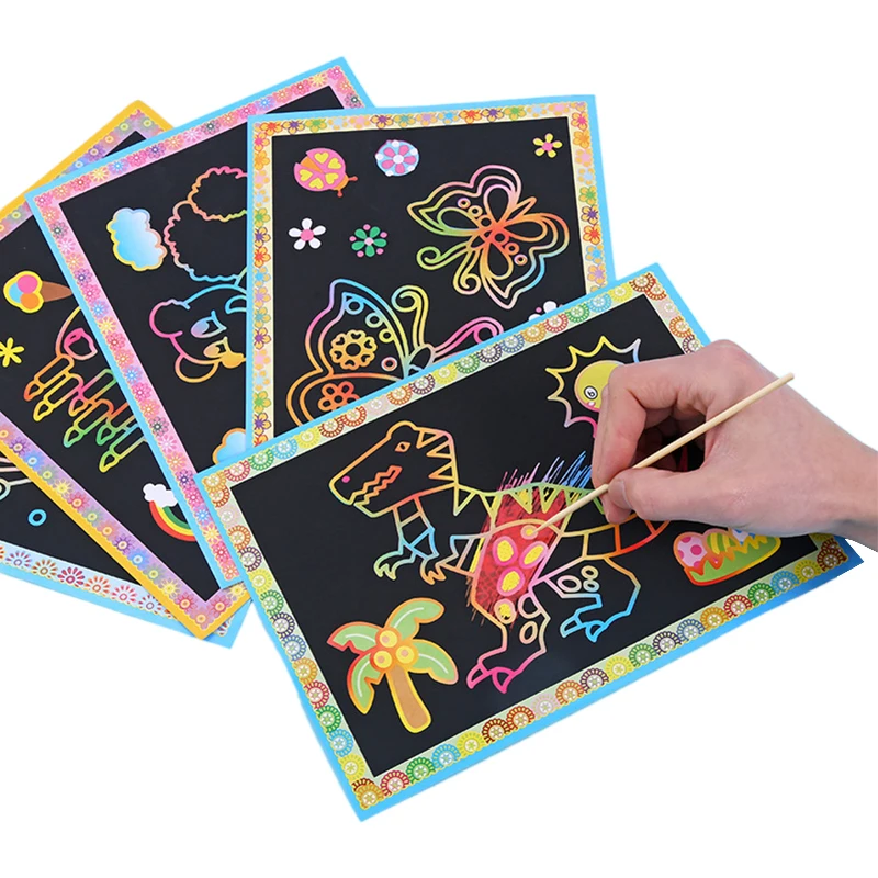 Rainbow Scratch Paper Children\'s Art Cards Black DIY Rainbow Art Paper Card Neon Scratch Paper Christmas New Year Gift for Kids