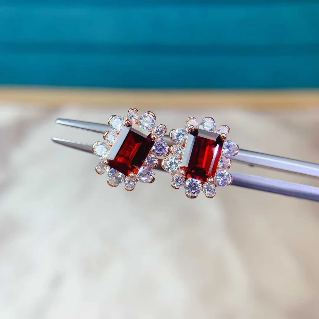 

Серебряные серьги-гвоздики, серьги из настоящего стерлингового серебра с гранатом, 5 мм * 7 мм, класс VVS, ювелирные изделия из натурального граната, серебряные украшения