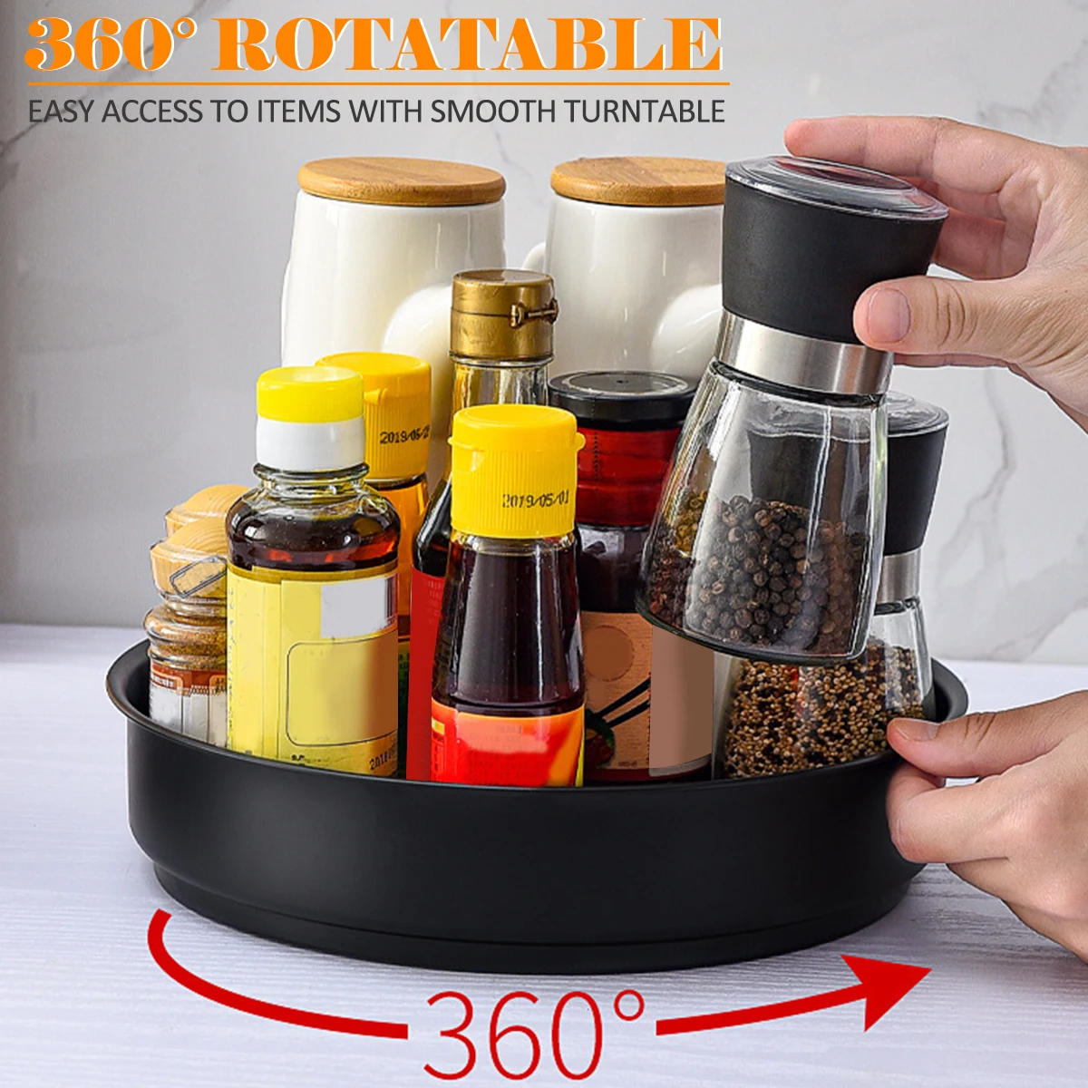 Stainless Steel Layer Turntable Organizer Multifunction Kitchen Storage Decorative Trays Rotating Spice Rack Kitchen Accessories