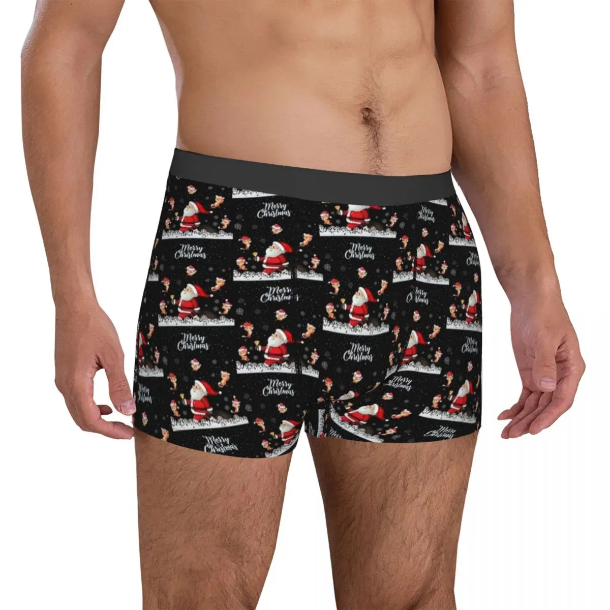 Funny Cat Merry Christmas Santa Claus Underwear Male Underpants Print Breathable Boxer Shorts Trenky Shorts Briefs Large Size