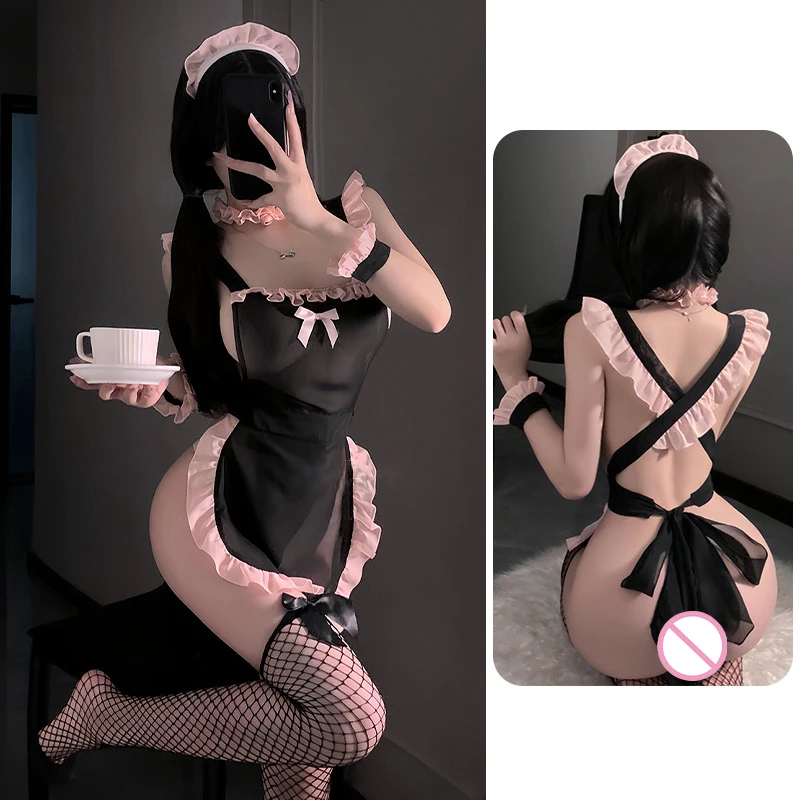 

Sexy Lingerie Women Maid Outfit Pure Desire Nightdress Role Play Maid Uniform Suit Pajamas