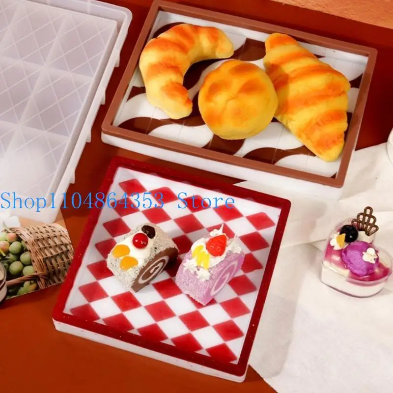 652F Rectangle Square Tray Mold for Resin Casting Rolling Tray Epoxy Mold with Diamond Bottom Silicone Plate Mold DIY Tray