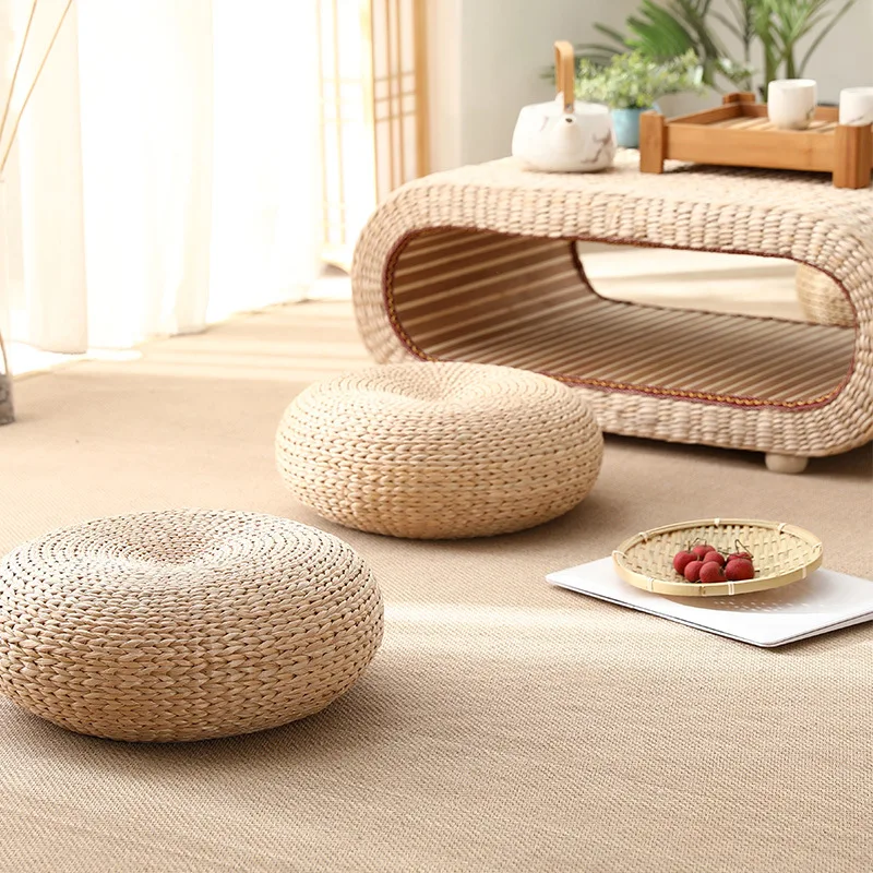 Minimalist Tatami Tea Table Handwoven Rattan Floor Desk for Zen Decor Low Profile Window Side Coffee