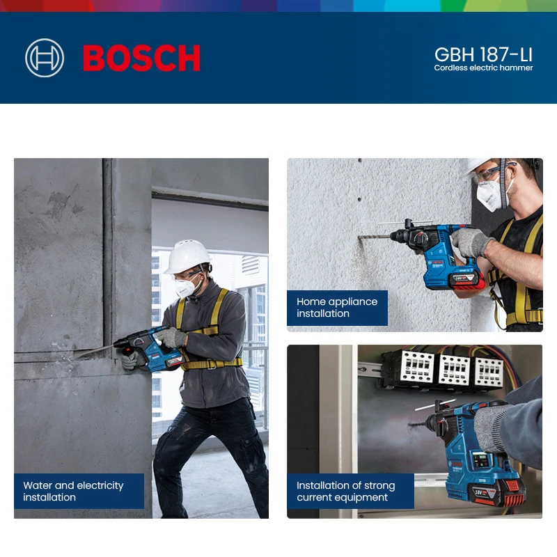 Bosch Cordless Electric Hammer GBH 187 Rotary Brushless Power Hammer Drill Smart App Control Punching Machine Electric Pick Tool