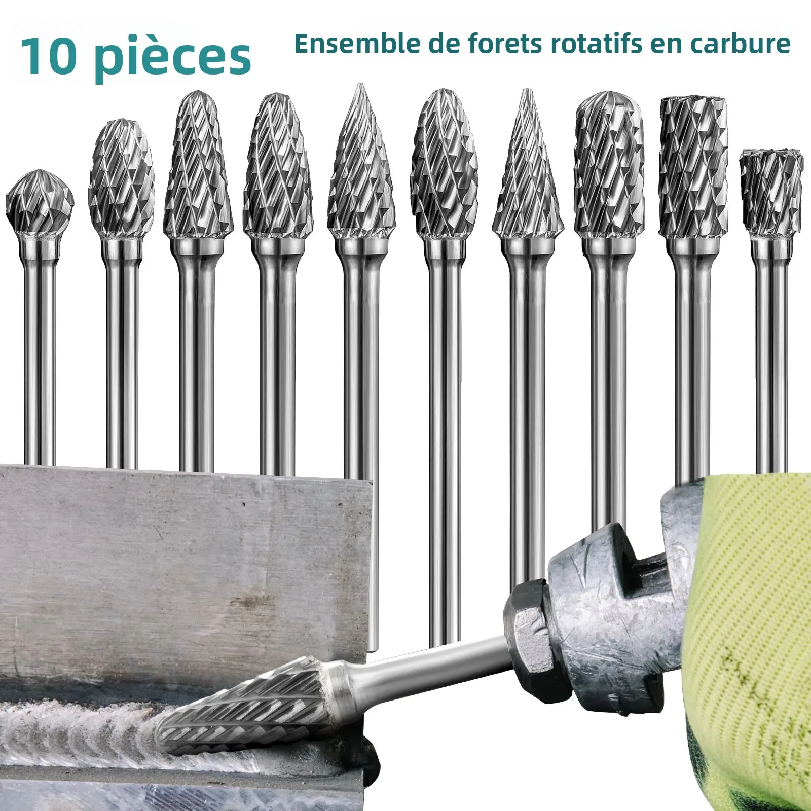 Fraises durables à double coupe en carbure de tungstène, 10 formes pour une coupe efficace sur les métaux, le bois, le plastique, tige de 1/8