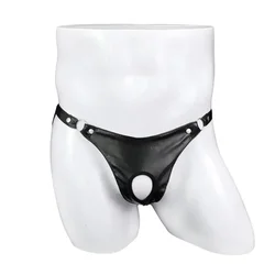 Hole Leather Thong Men's Sexy Butt Hollow G-String With Metal Ring Underwear Gay Sexy Brief Underpants Male Erotic Lingeri