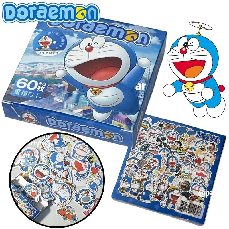 60Pcs Doraemon Stickers Stationeries for Girls Kawaii Sticker Decoration Gift Boxs Boys Birthdays Luggage Guitar Stickers Toys