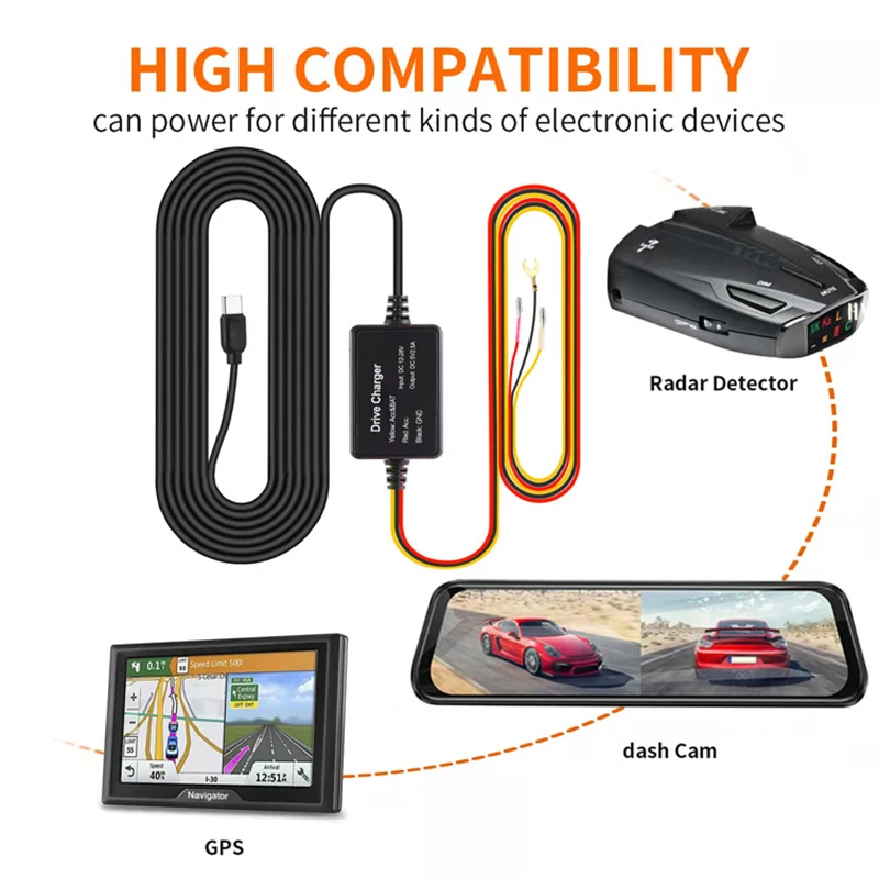 Car Step-Down Line Driving Recorder Step-Down Line Time-Shrinking Video Three-Core Step-Down Line Parking Monitoring Accessories