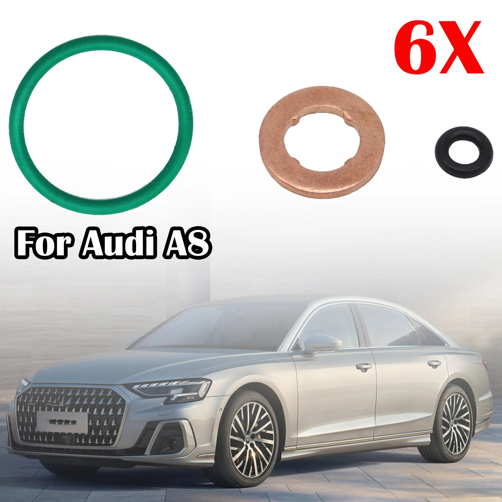 

6pcs Fuel Injector Nozzle Copper Gasket O-ring Seal Kit For Audi A4 Q8 Q7 A5 059130119 059130519 WHT000884 03L130277 059130277