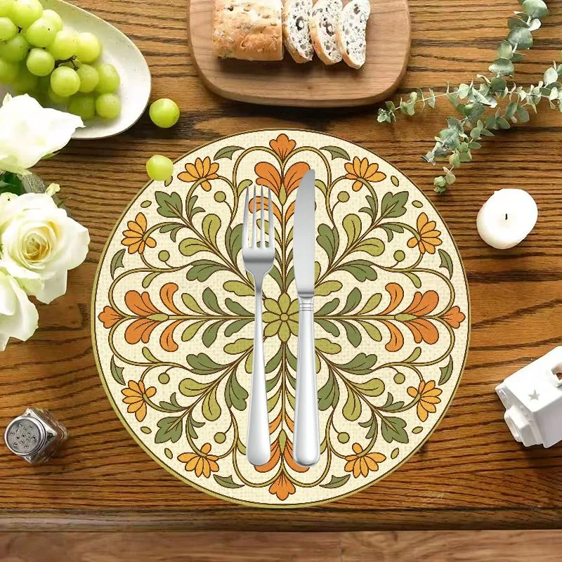 VIKAMA Coastal Watercolor Coral Reef Round Mat, Heatproof Marine Sea Life Decor Dining Mat