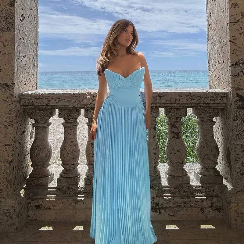 

Women's Strapless Casual Wedding Guest Summer Dress Maxi Corset Holiday Party Beach Cocktail Evening Dresses