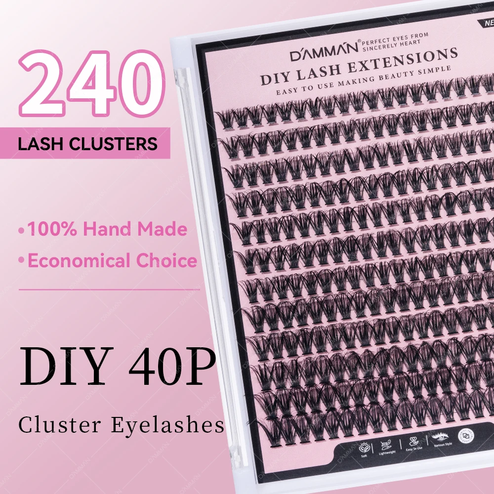 DAMMAN 240Pcs Individual Lashes Kit for Beginners Natural Eye Lash Clusters Eyelash Extensions Set with Bond and Seal Lash Glue