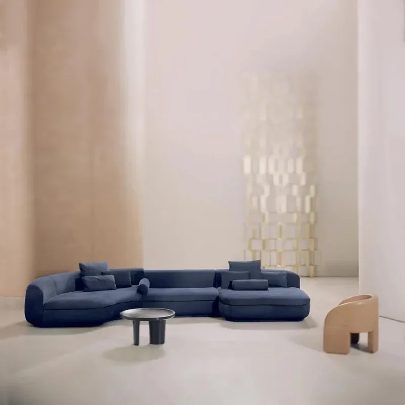 

New fabric curved sofa, wabi-sabi wind living room corner princess pedal combination