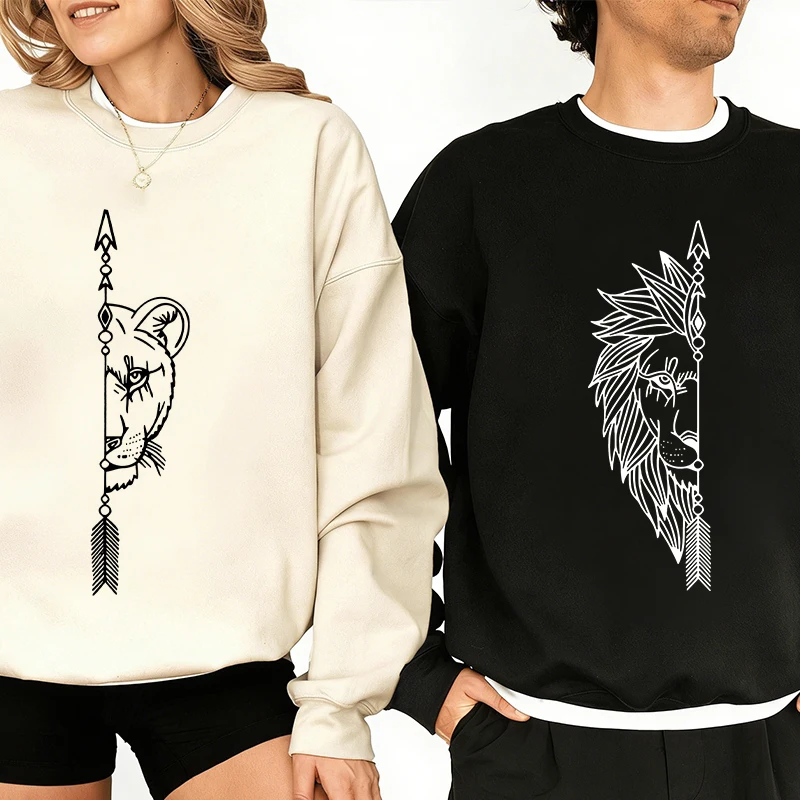 

Vintage Lion Graphic Sweatshirt Fashion Crewneck Tops Husband Wife Tracksuit Casual Couple Matching Streetwear Pullover