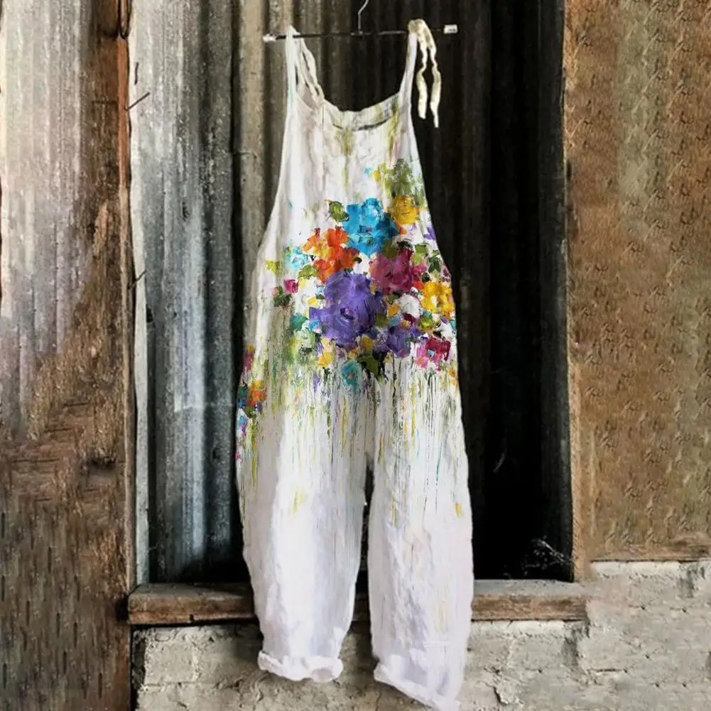 Mono Vintage con estampado de flores para mujer, mono sin mangas con estampado Floral, monos de cintura alta