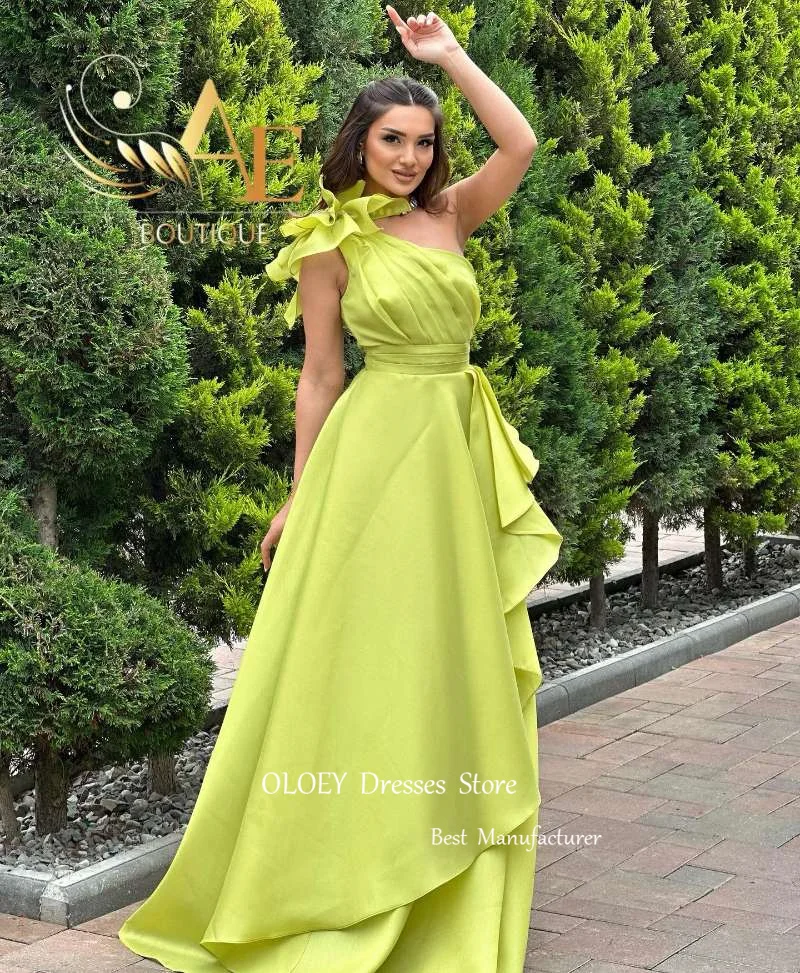 

OLOEY Light Green Evening Dresses Long One Shoulder Split Prom Gowns Dubai Arabic Women Formal Party Dress Vestidos de fiesta