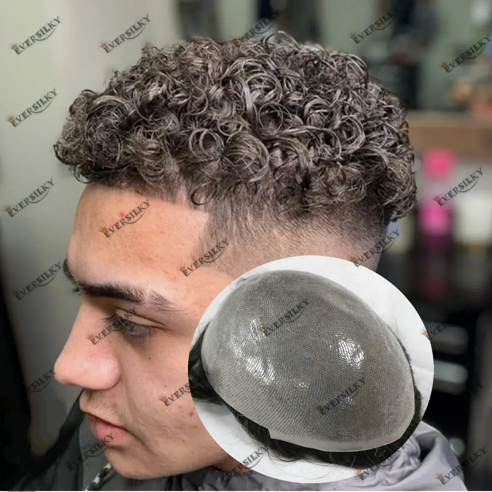 18Mm Afro Mannen Krullend Toupetje 100% Menselijk Haar Super Natuurlijke Haarlijn 0.06 Mm V Lusvormige Pu Base Toupet Mannen Capillaire Prothese