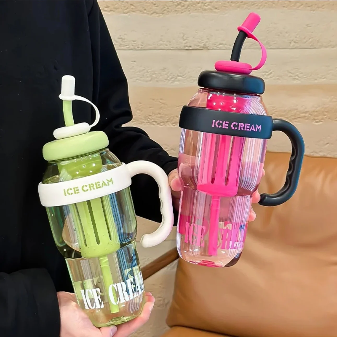 New 1300ML Large Capacity Plastic Water Bottle Cute Portable Children's Plastic Cup Leakproof with Straw Sports Water Cup Summer