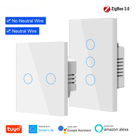 Tuya ZigBee Smart Light Switch EU US, Touch Panel Wall Switch 1 2 3 Gang, Works with Alexa Hey Google, Wiring Optional