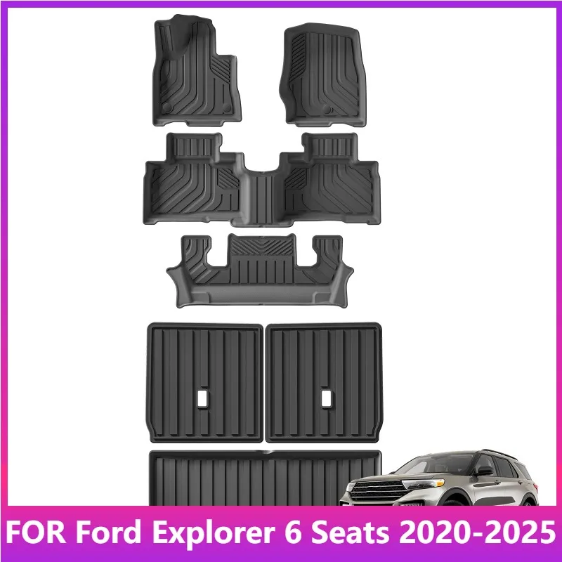 

Floor Mats For Ford Explorer US Version 6 Seats 2020-2025 TPE 3D Car Mats Cargo Liner Trunk Backrest Pad Accessories Black