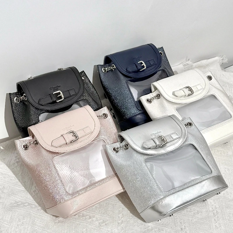 Japanese Original Small Food  Built-in Transparent Layer  Ltabag Women's Daily Commute Cute Chain Sparkling Backpack for Female