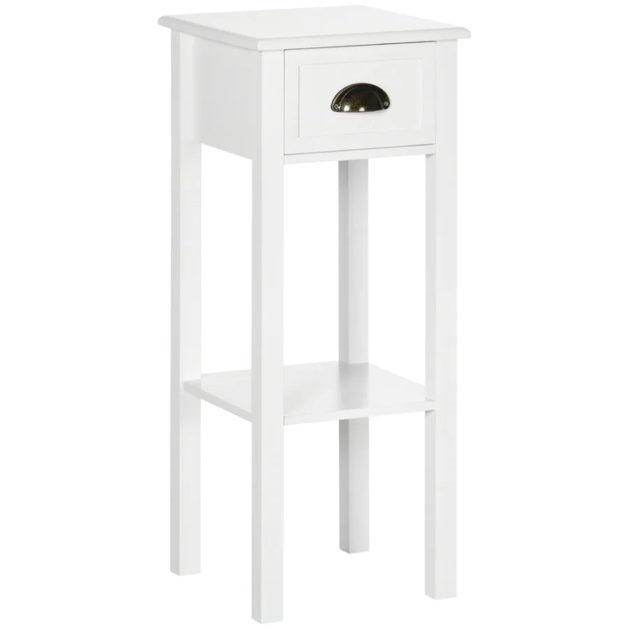 

HOMCOM 2Tier Tall Side Table with Drawer Narrow End Table for Space Saving Slim Nightstand with Shelf Metal Knob for Living Roo