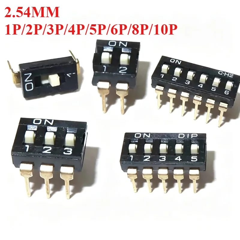 5PCS DIP Switch Toggle Switches 2.54mm 1P/2P/3P/4P/5P/6P/8P/10P Black 2.54MM SMD Switch Gold Plated Pin