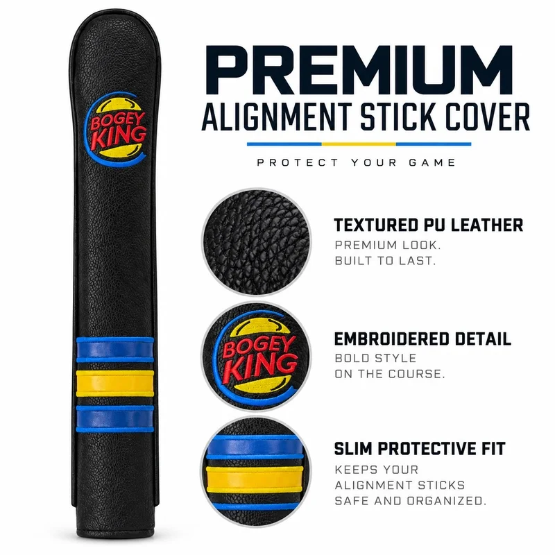 Golf Alignment Stick Cover, PU Leather Protector with Soft Plush Lining for Training Rods, Golf Practice Accessories