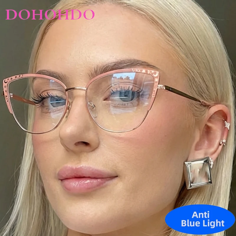 

New Vintage Metal Cat Eye Blue Light Blocking Glasses Women Fashion Luxury Designer Computer Play Games Eye Protection Eyewear