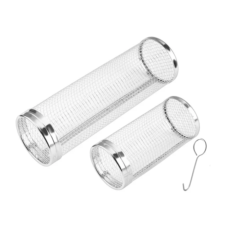 

AA76-Rolling Grill Basket, Grill Nets For Outdoor Grill Vegetable,Barbecue Stainless Steel Wire Mesh Cylinder (Large+Small)