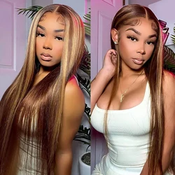 Lumiere 13x4 Hd Lace Front Wig For Black Women Straight Remy Human Hair Ombre P4/27 Piano Highlight Color Glueless Pre Plucked