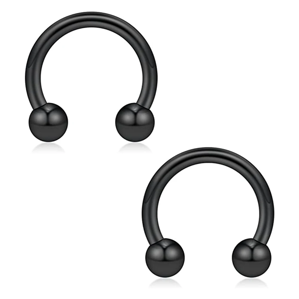 WKOUD 8PCS Surgical Steel Ball&Spike Horseshoe Nose Septum Piercing Ring Black Set Ball Cone