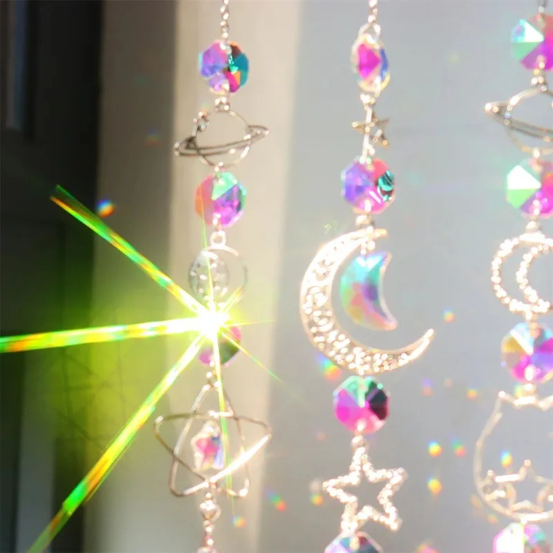 1 Stück Galaxy Stern Mond Kristall Windspiel Anhänger für Home Decor Garten Suncatcher Traumfänger Anhänger Urlaub Party Supplies – Detail 9