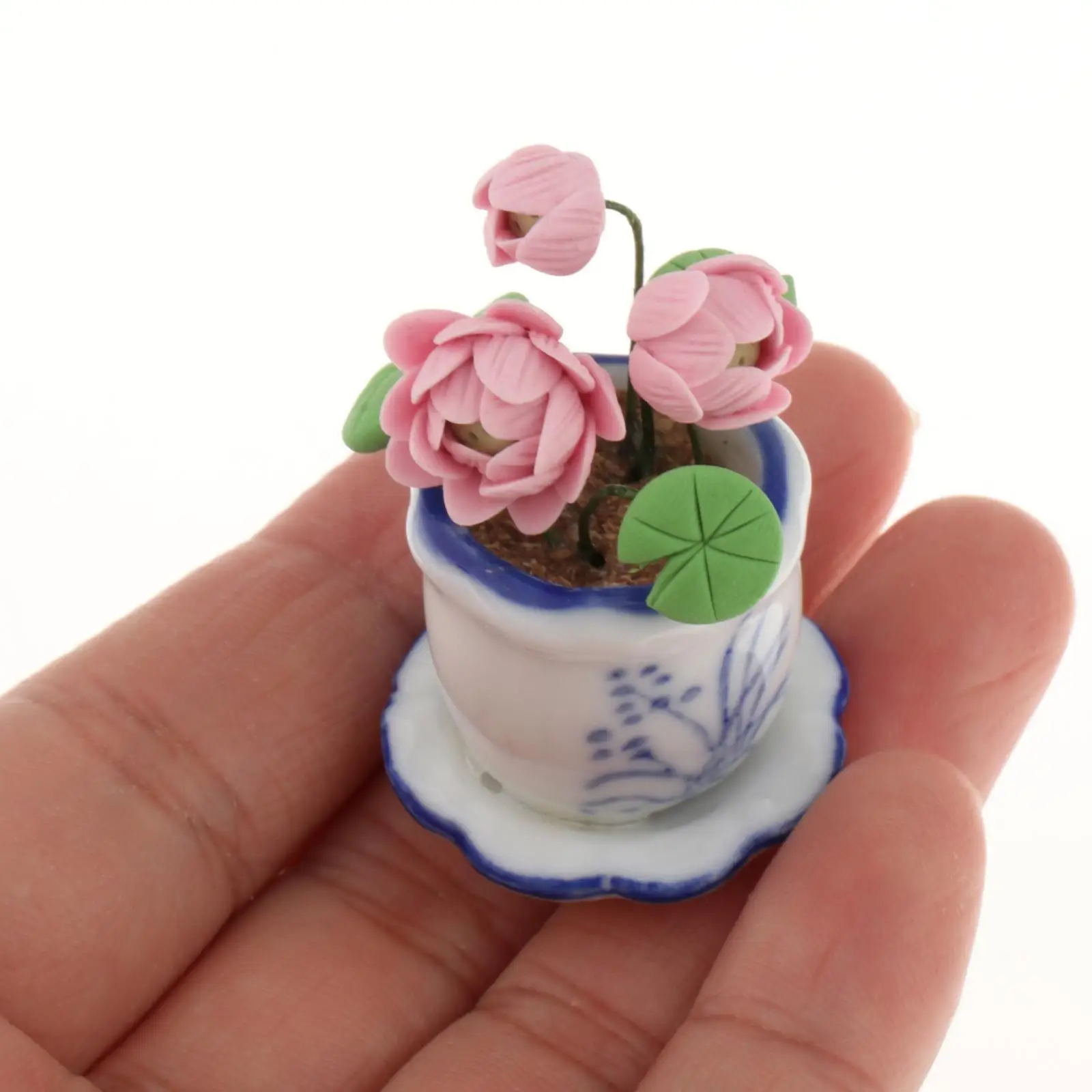 1:12 Dollhouse Lotus Plant Model Flowerpot Model Diorama Scenery DIY Tiny