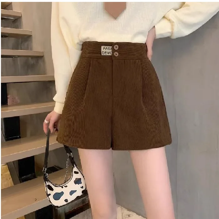 2026 Composite Milk Silk Corduroy For Women, Autumn Winter Casual High Waist Wide Leg Leggings Boot Shorts