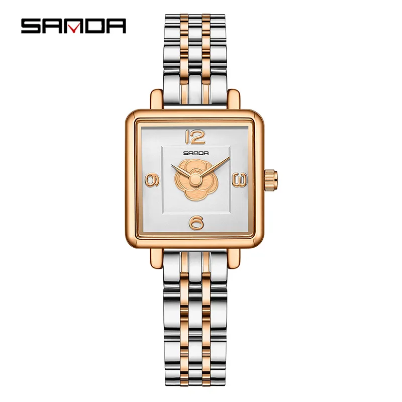 Sanda-Reloj de pulsera de cuarzo resistente al agua para mujer, reloj de pulsera analógico elegante con esfera cuadrada rosa, diseño bonito, marca de moda