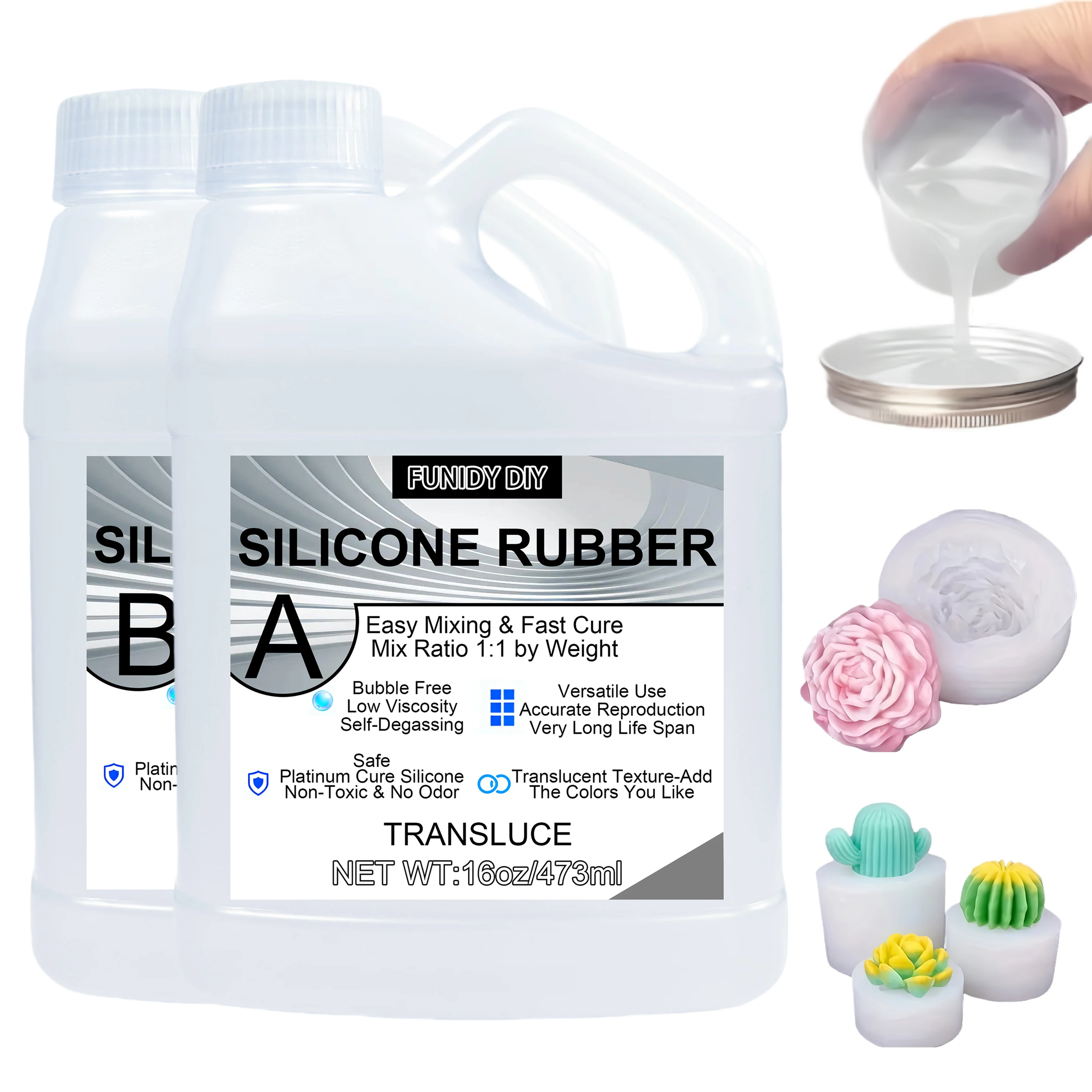 32oz/6.76oz Silicone Mold Making Kit-1：1 Mixing Ratio Translucent Silicone Rubber Non-Toxic Liquid Mold Making Silicone Diy