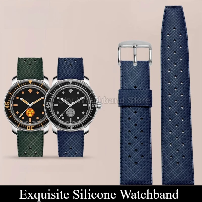 For Blancpain Fifty Fathoms Brakuda 5008D Rubber Watch Strap 20 22mm Men Soft Silicone Bracelet Watch Accessories Black Blue