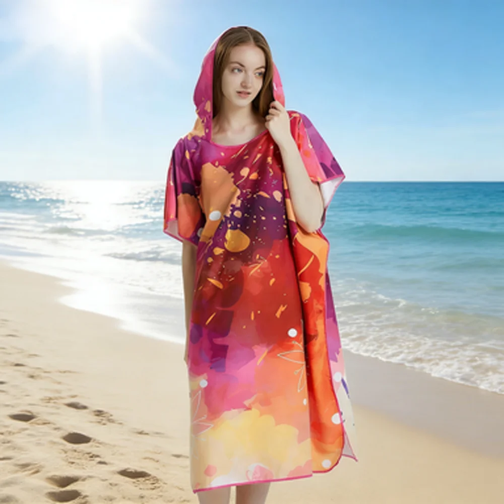 Adult Quick-Dry Microfiber Beach Poncho 110X80CM Surf Towel with Hood Changing Robe Swim Towel for Adults
