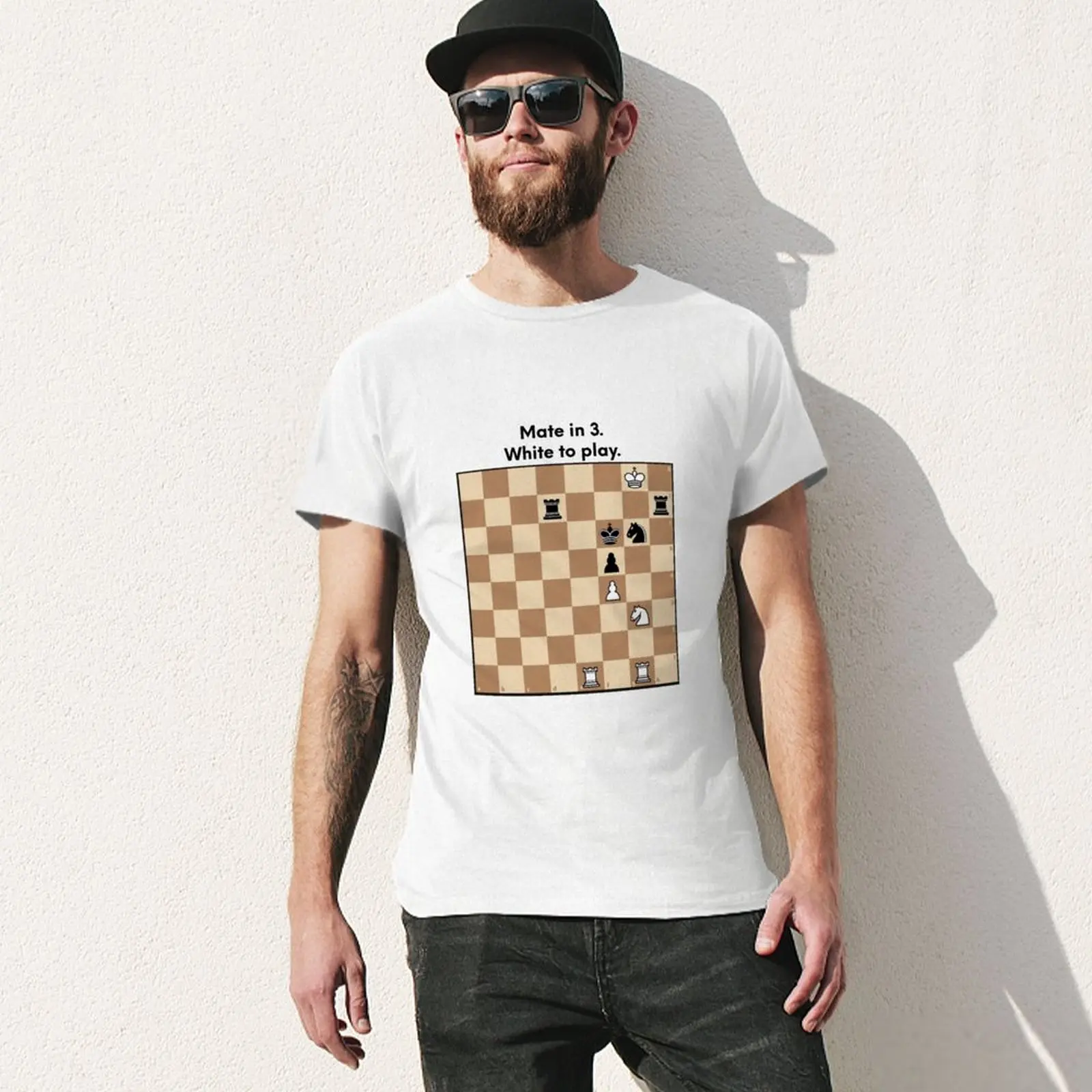 Chess puzzle sticker and magnet. Mate in 3. White to play. T-Shirt boys animal print blacks summer tops plain t shirts men