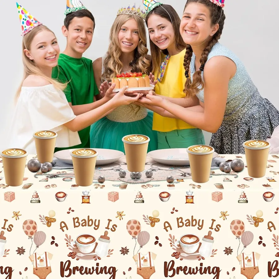 3 pçs um bebê está fazendo toalhas de mesa de festa de chá de bebê para café temático marrom toalhas de mesa de plástico café descartável enseada f