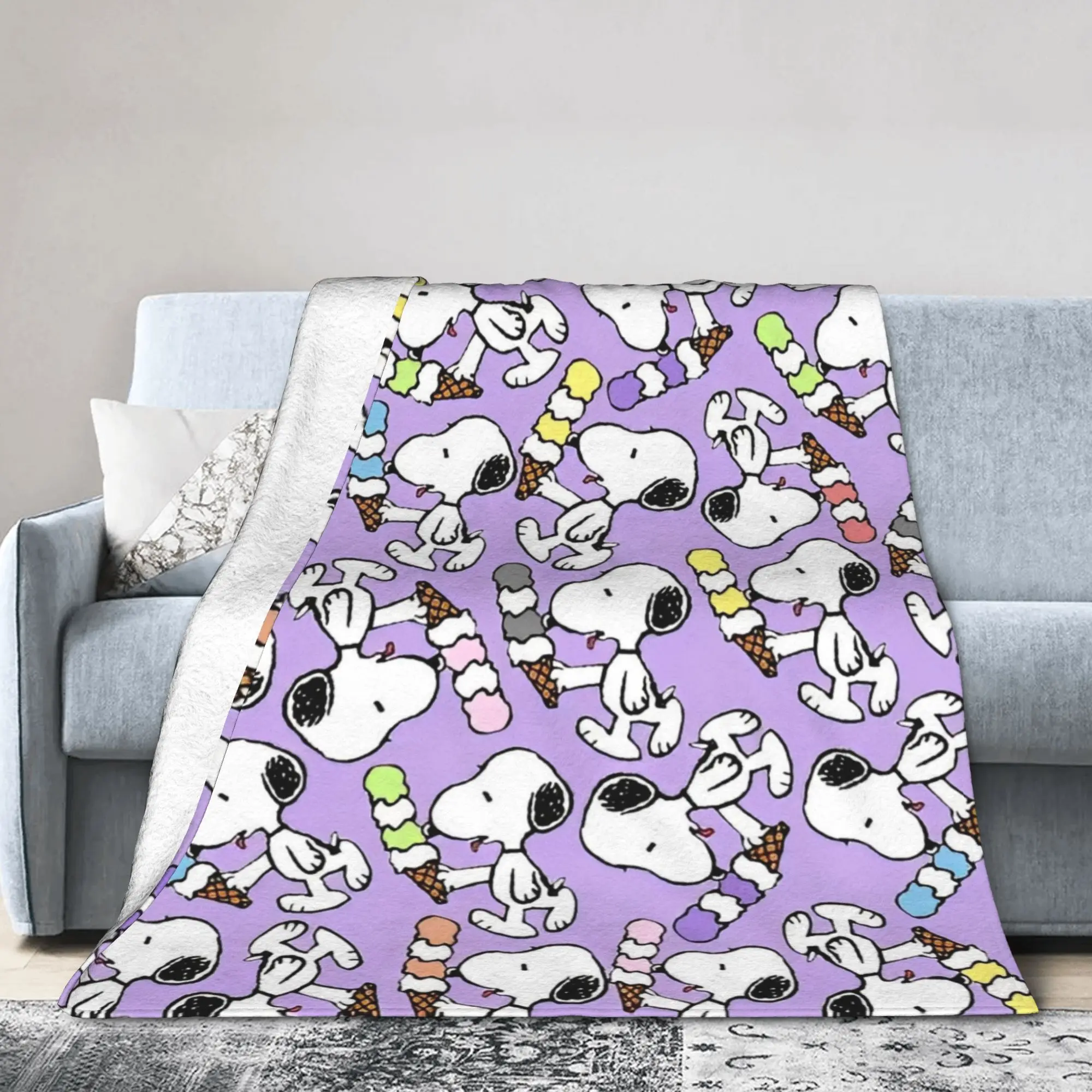 S-Snoopys Flannel Throw Blanket Cartoon Blanket for Bed Car Super Soft Bedroom Quilt