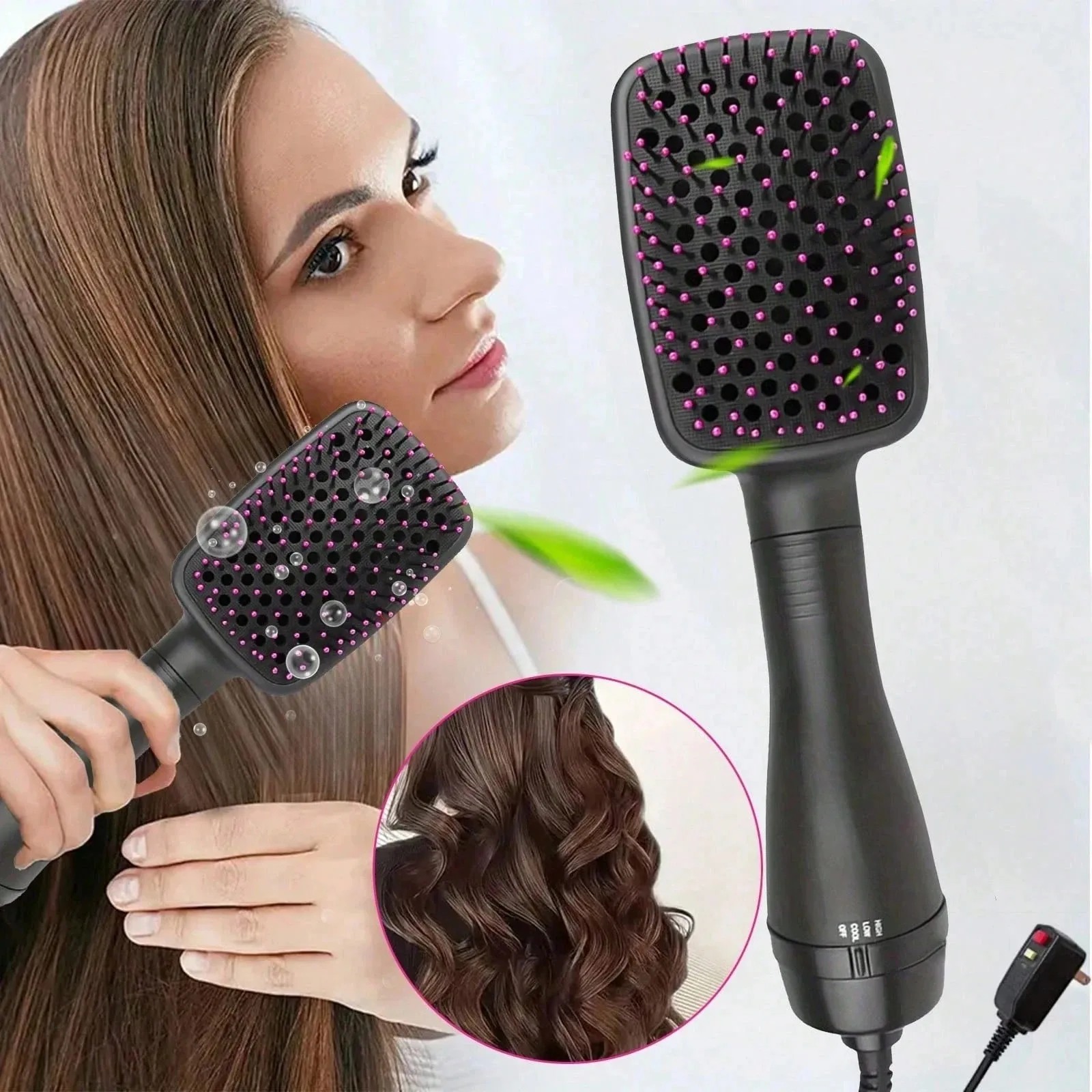 Tyrixma 3-in-1 Hair Dryer Brush & Hot Air Styling Brush, Hair Straightener Brush for Drying, Straightening & Smoothing, 3 Heat/Speed Settings, Paddle Design for All Hair Types.