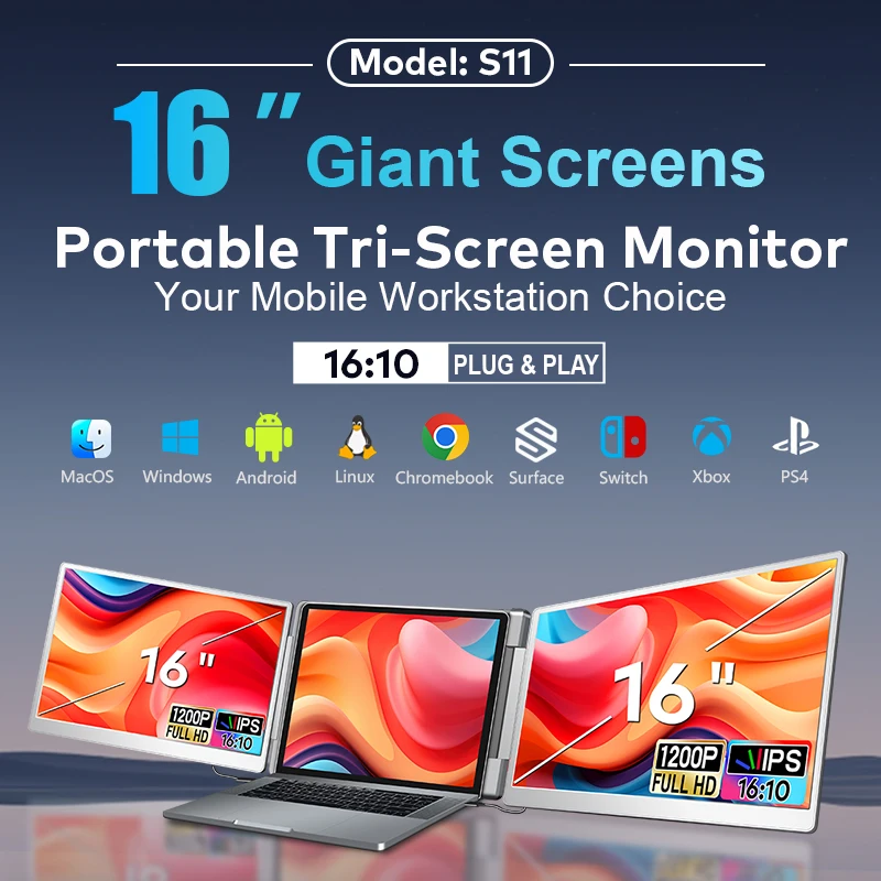2026 Foldable Monitor 16 Inch 1200P Screen Monitor PC Extension Screen Plug & Play Laptop Dual Monitor for Windows & MacOS