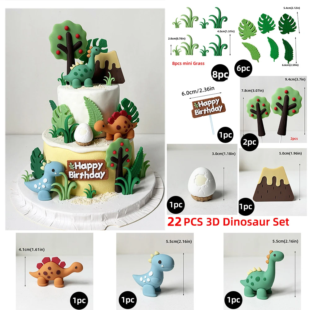 20 piezas adornos de pastel de dinosaurio, decoración de pastel de fiesta de dinosaurio antiguo, decoración de pastel de feliz cumpleaños para jóvenes, accesorios de fiesta temática de dinosaurio